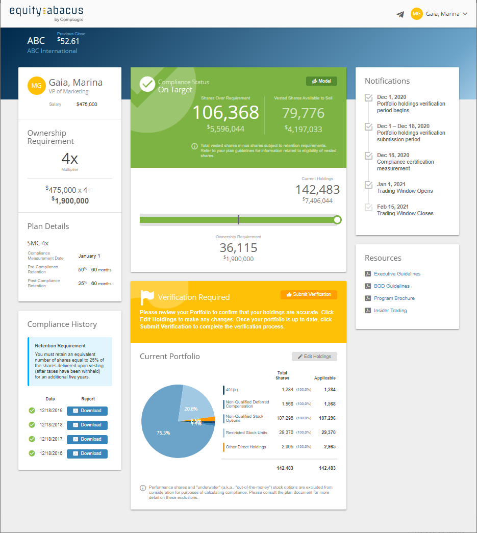 Screenshot showing the CompLogix system dashboard.