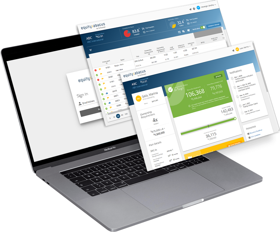 MacBook Pro laptop showing Equity Abacus dashboard example.