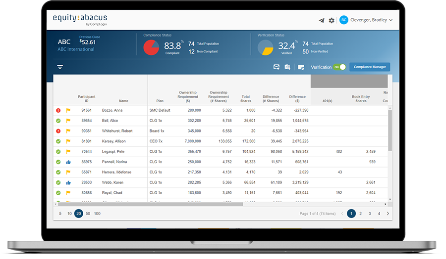 Compliance and verification status screenshot.